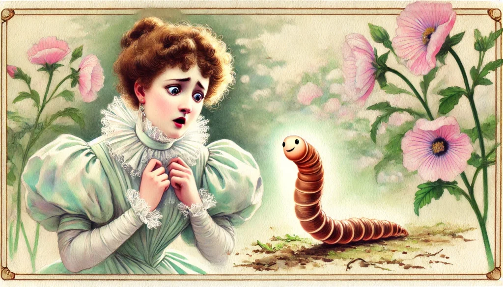 Woman Afraid of a worm  creature courage worm phobia