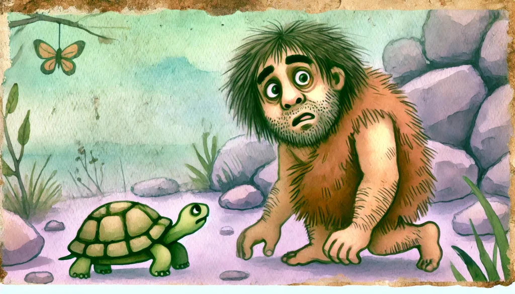 Caveman Afraid of Turtle Creature Courage