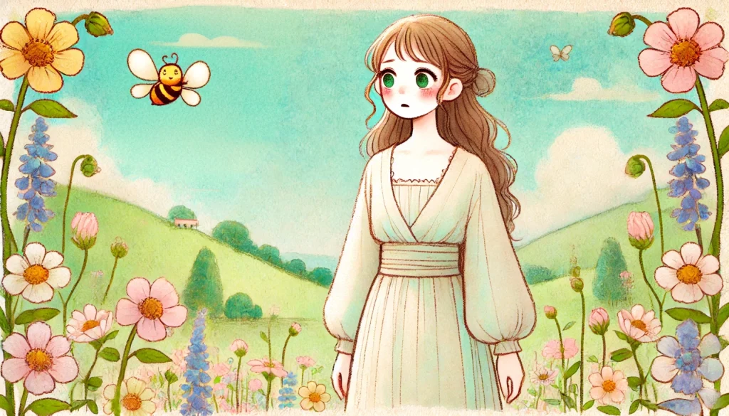 art of woman looking at bee afraid bee phobia Creature Courage