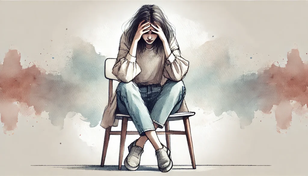 Woman feeling overwhelmed with anxiety illustration
