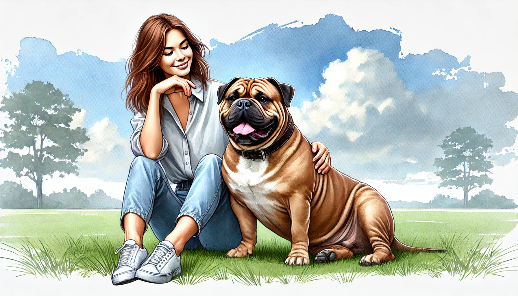 XL Bully dog friendly with woman Creature Courage