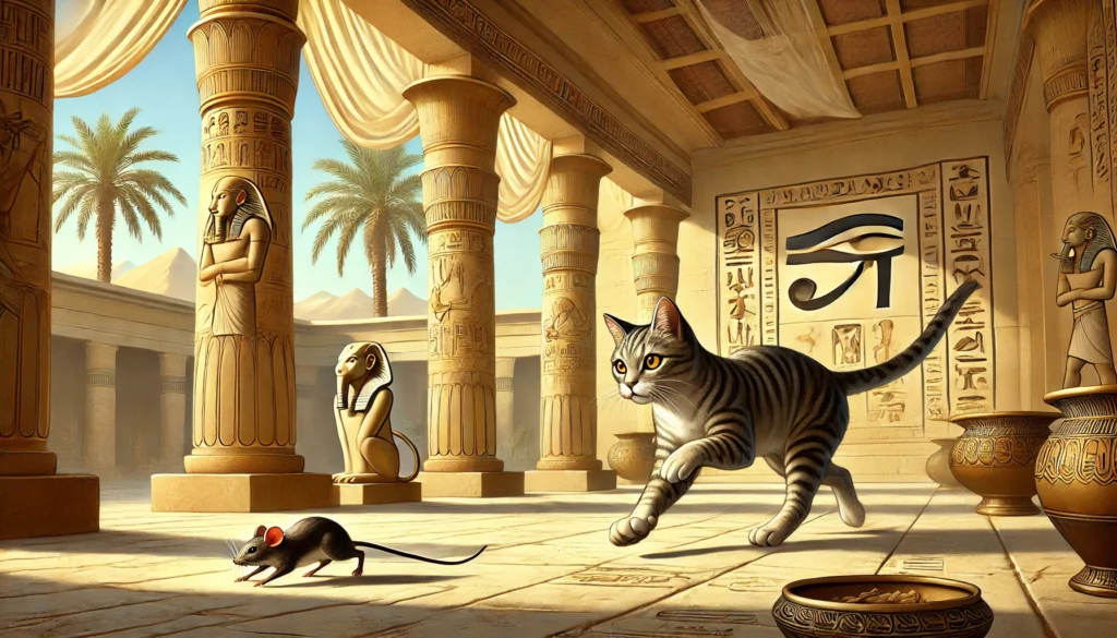 Cat chasing a mouse in Egypt Creature Courage