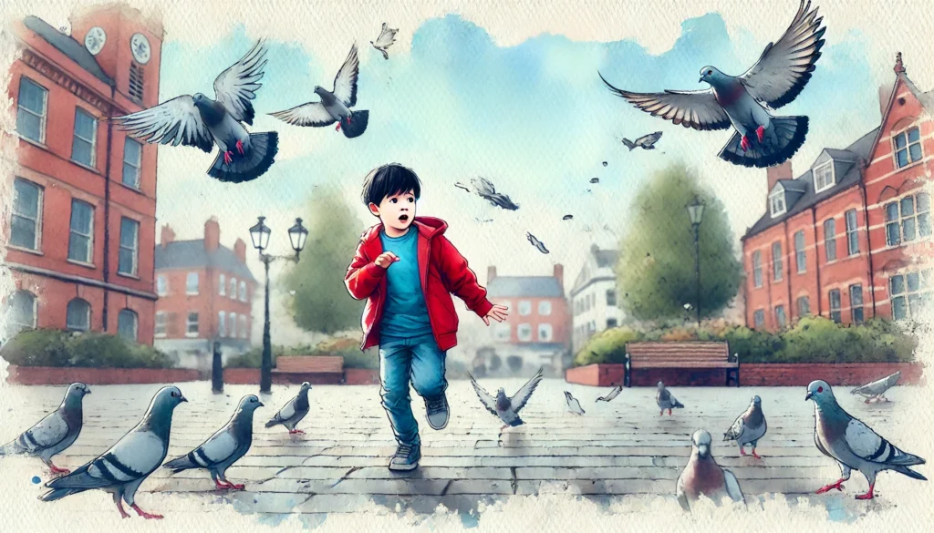 Child afraid of pigeons Creature Courage