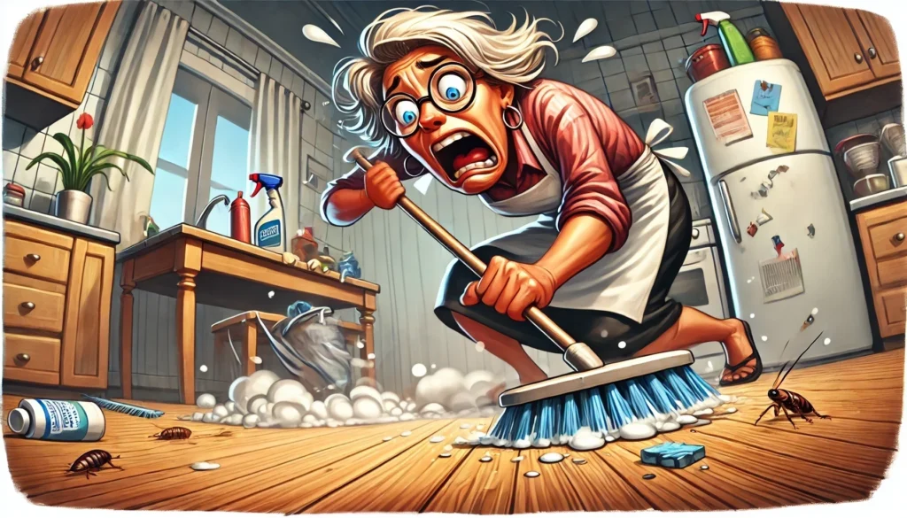 Woman Crazy Cleaning Fear Of Cockroaches Creature Courage