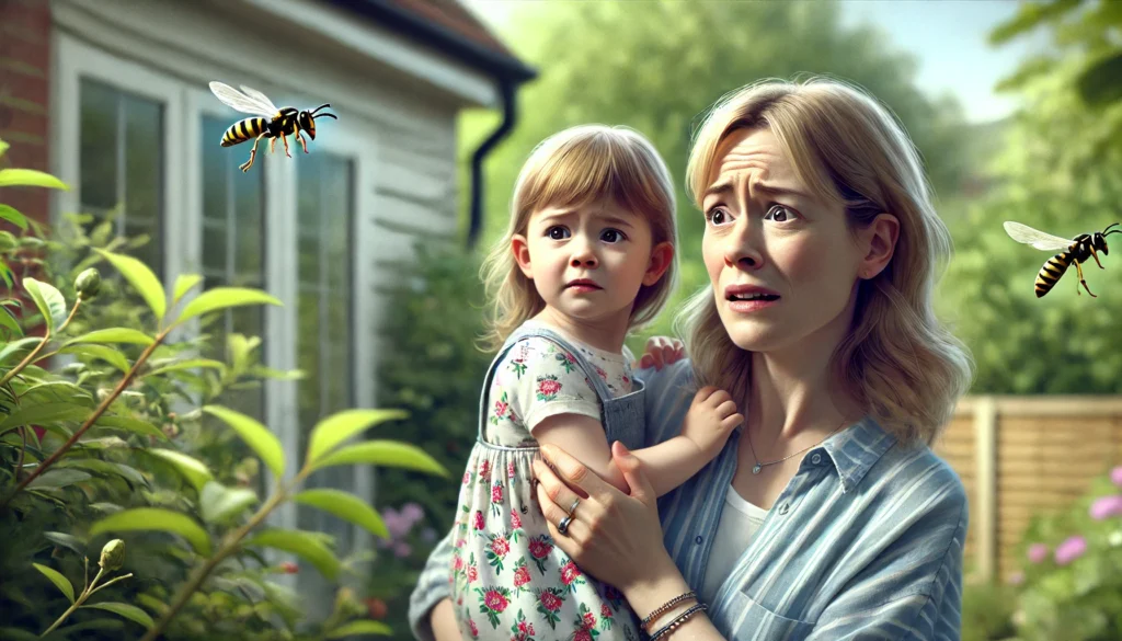 Mother and Child Afraid of Wasp Creature Courage