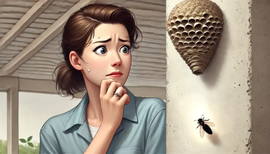 Woman Anxious Around Mud Dauber Nest Creature Courage