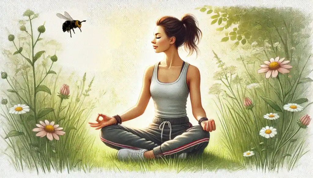 Woman Being Calm Around a Hornet Art Creature Courage