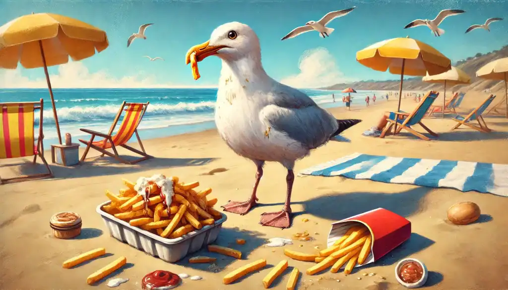 Seagull Eating Chips French Fries Art Creature Courage