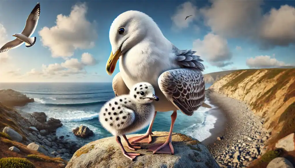 Mother and Baby Seagull Art Creature Courage