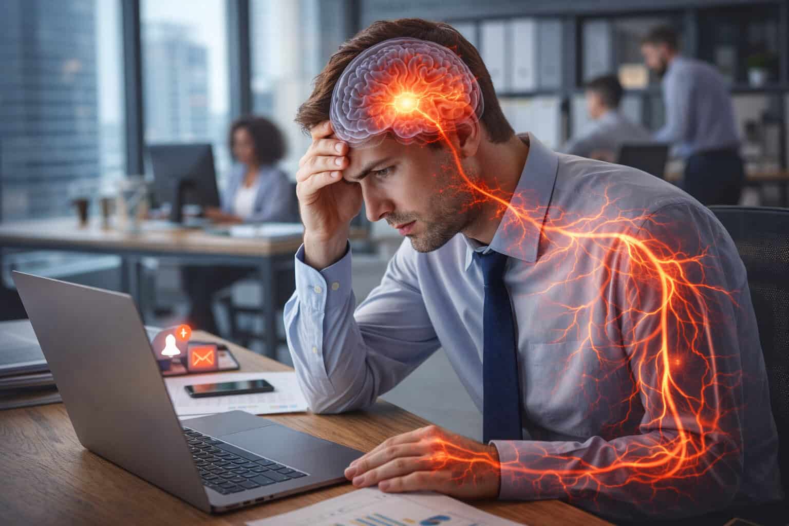 Man Stressed at Work Retraining the Nervous System Professional Development Creature Courage