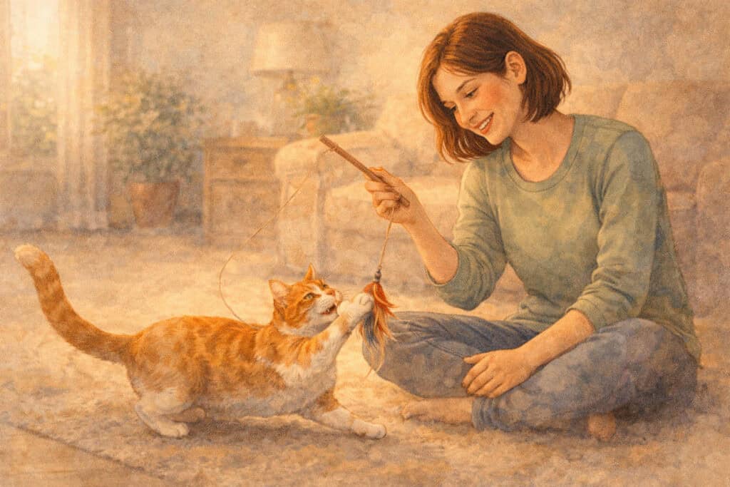 Woman going from fear of a cat to calmly interacting with it after one day exposure therapy Creature Courage