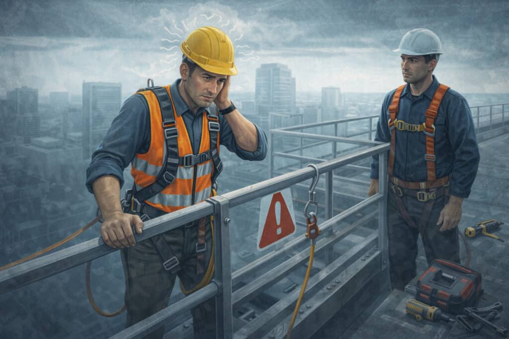 Illustration showing how workplace anxiety can affect safety and decision making in high-risk work environments.