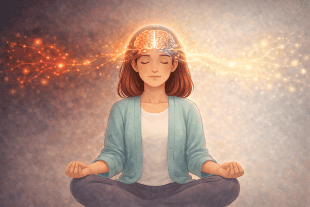 Illustration of brain shifting from fear response to calm using NLP techniques Creature Courage