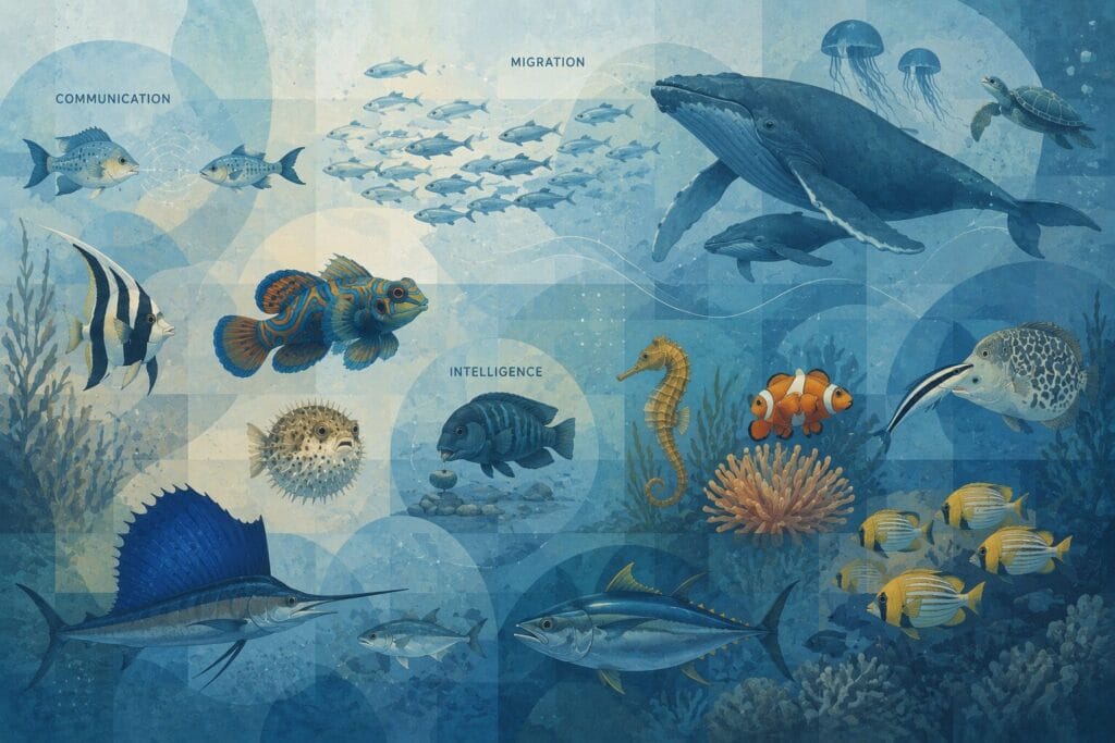 Illustration highlighting the diversity and unique abilities of fish.