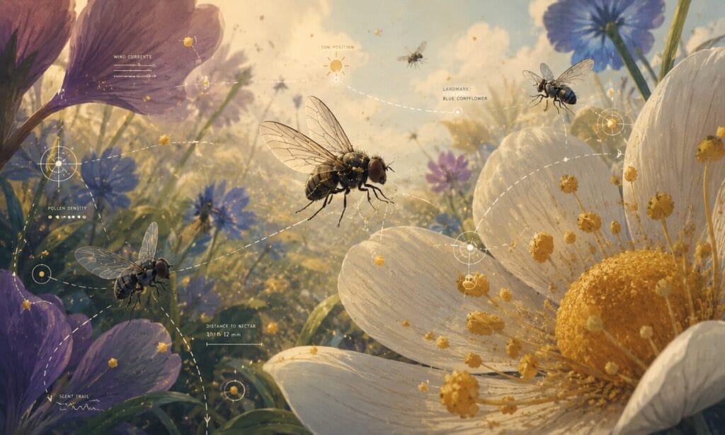 Illustration highlighting the remarkable abilities and behaviours of flies.
