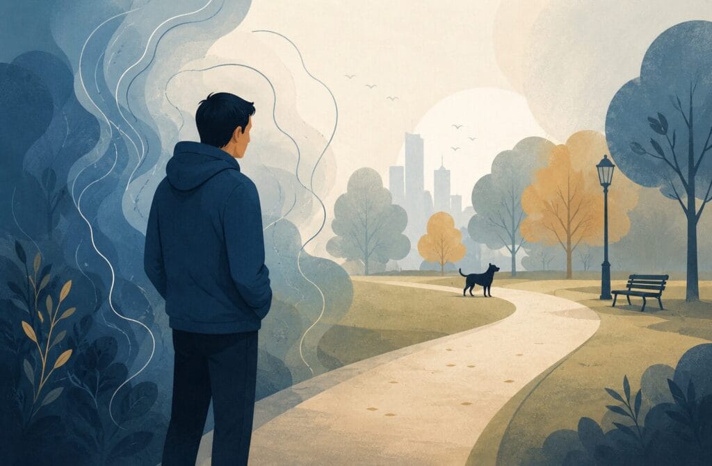 Person experiencing anxiety related to a fear of dogs.