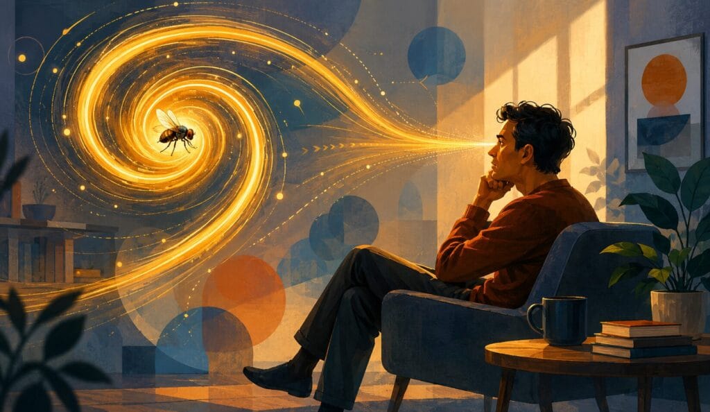 Illustration showing how a fear of flies can dominate attention and concentration.