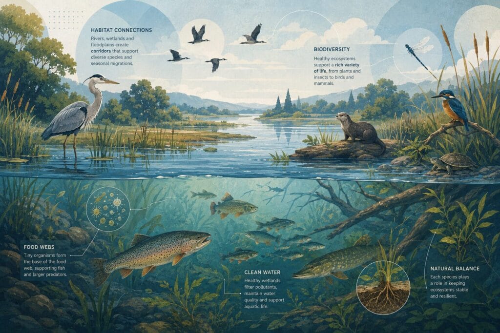 Illustration showing the ecological importance of fish within aquatic ecosystems.