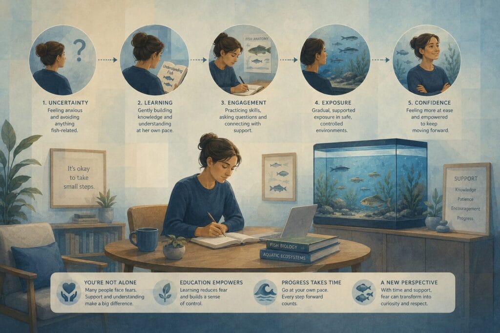 Illustration representing therapy and gradual exposure for a fear of fish.