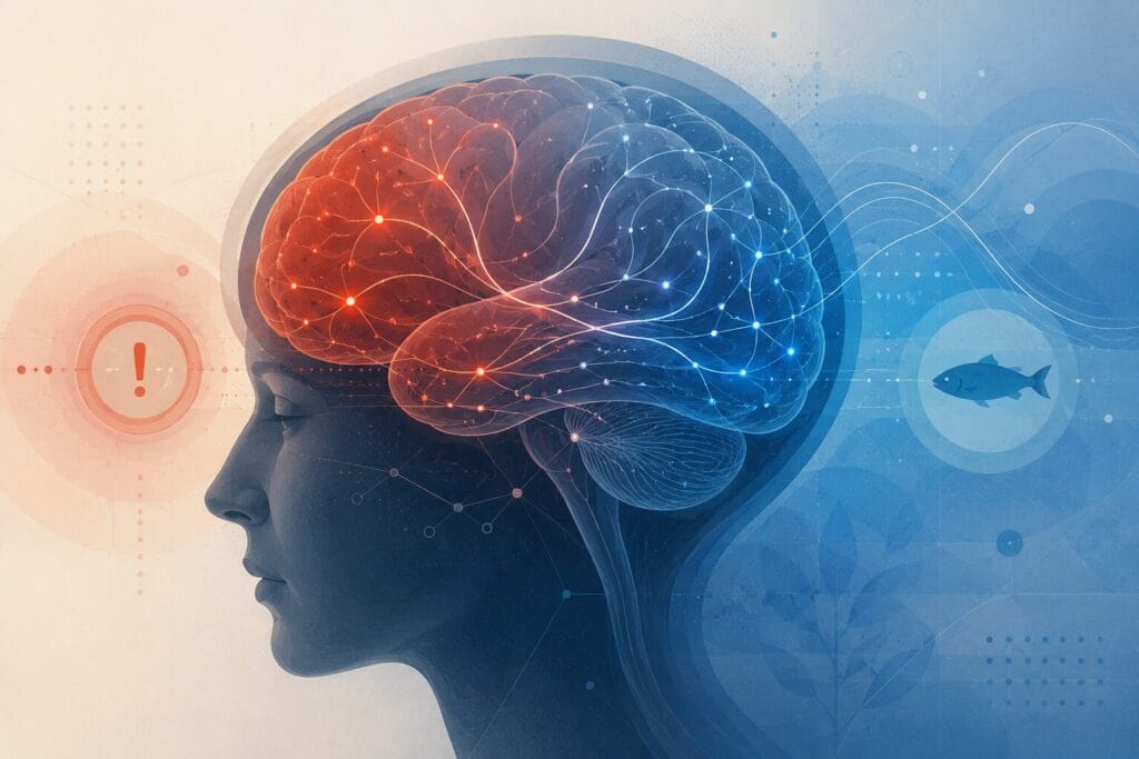 Illustration showing how the brain processes a fear of fish.