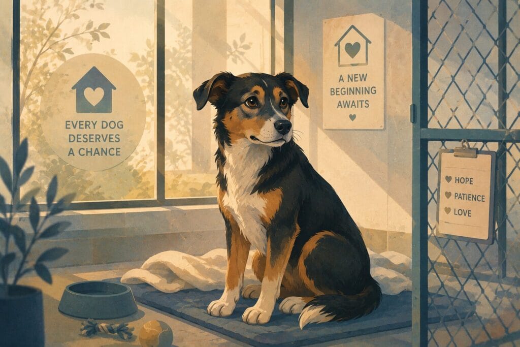 Illustration encouraging compassion and understanding of dog behaviour.