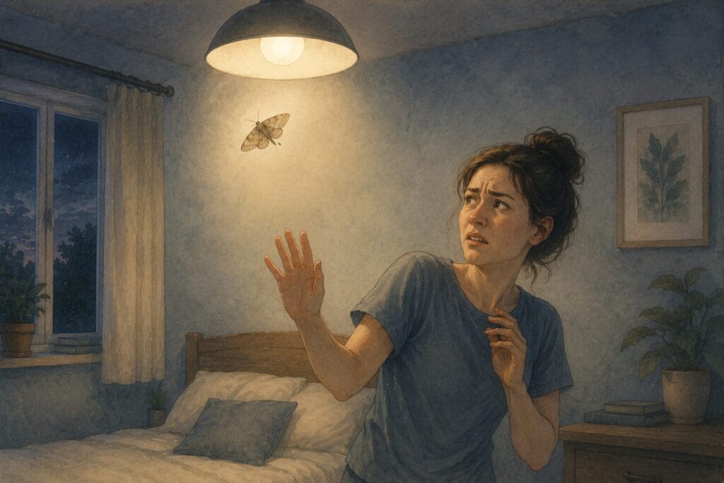 Conceptual illustration exploring fear and disgust responses towards moths.
