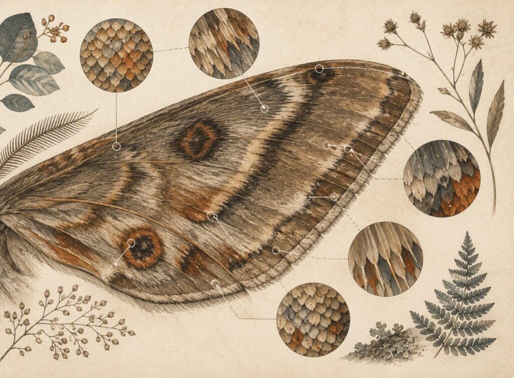 Detailed illustration of the microscopic scales covering a moth wing.