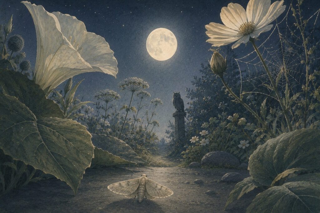 Illustration showing the natural world from a moth's perspective.